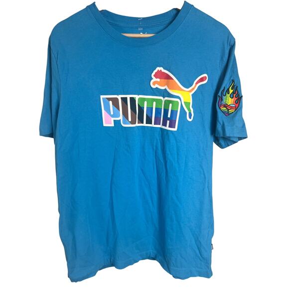 Puma Pride Large Logo Blue Color T-shirt Essential - Picture 1 of 5